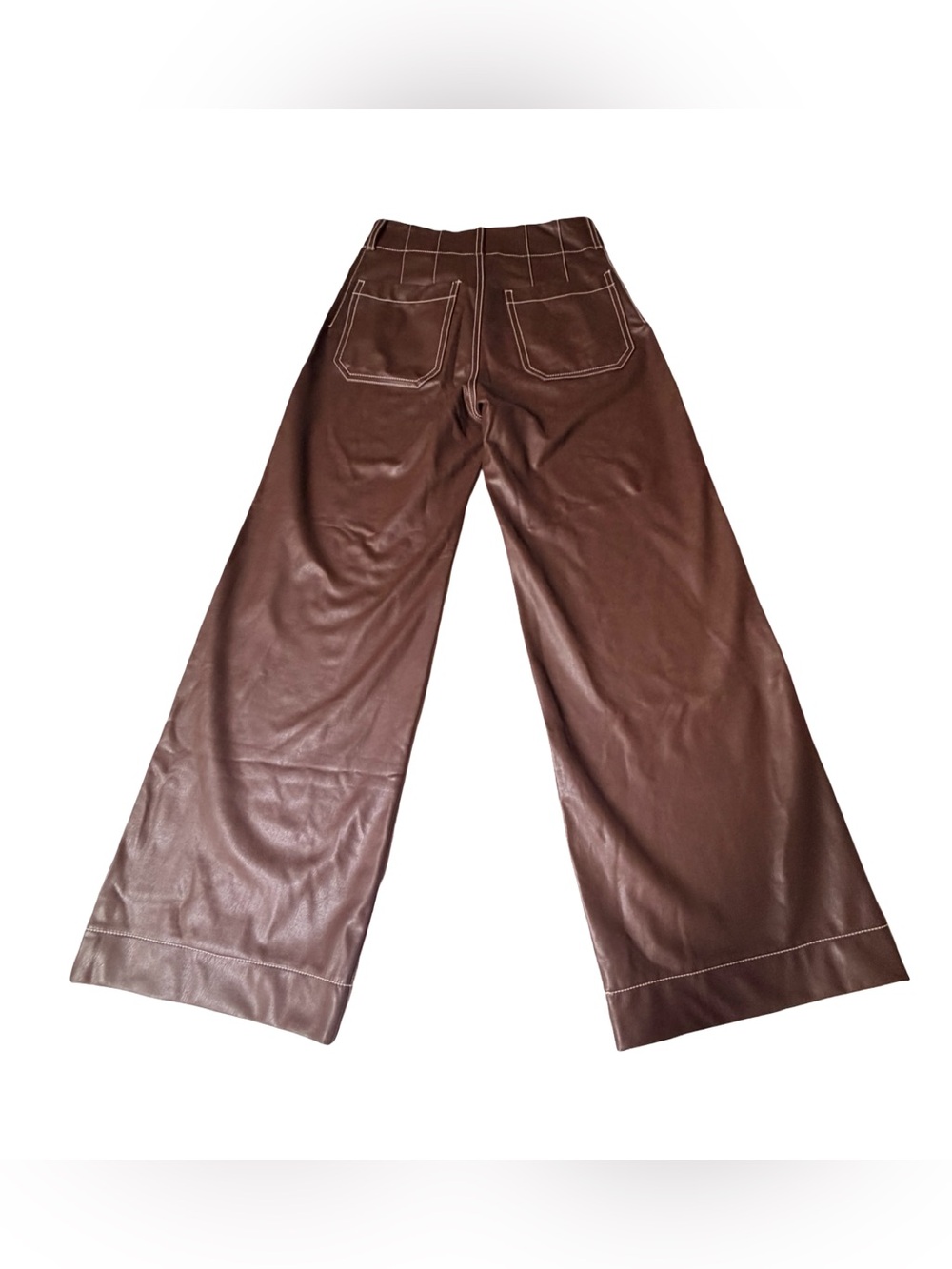 Maeve Cropped Faux-Leather Wide-Leg Pants in Dark Brown - Picture 7 of 13
